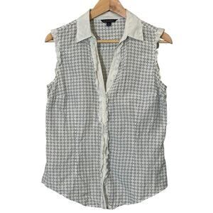 Brooks Brother's Size 8 White Sleeveless Cotton/Silk‎ Polka Dot Button Up Blouse